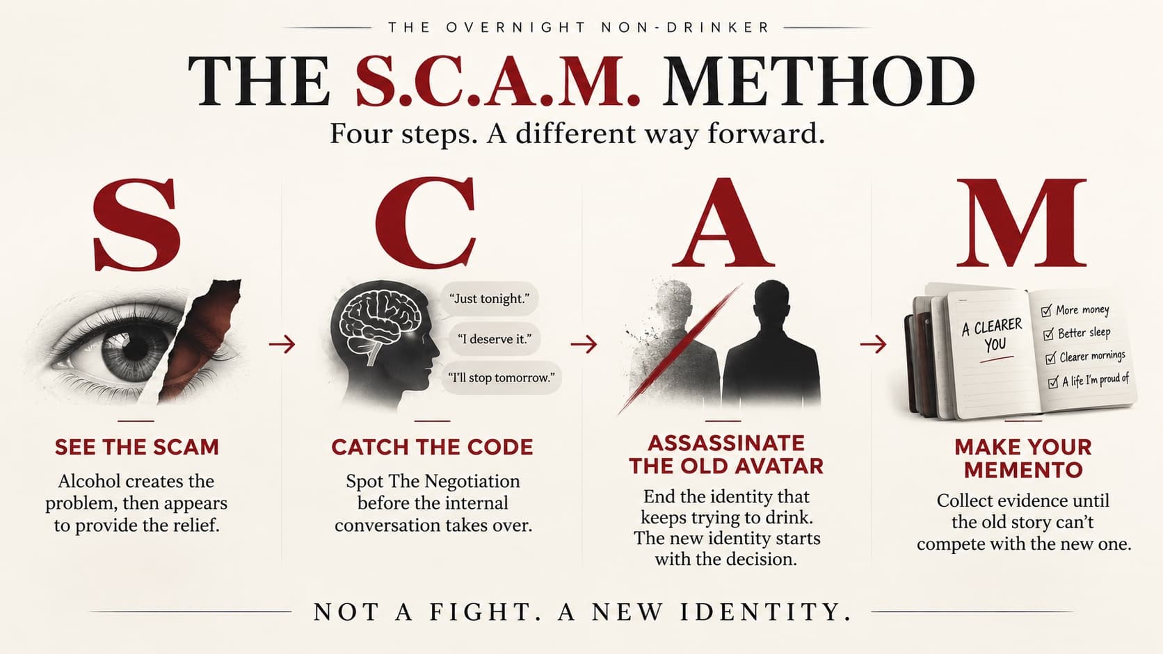 The S.C.A.M. Method in four steps: See the Scam, Catch the Code, Assassinate the Old Avatar, Make Your Memento.
